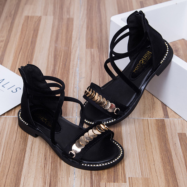 Sandale moderne pentru copii din piele intoarsa pentru fete cu decoratiuni in trei culori