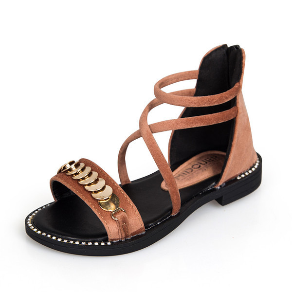 Sandale moderne pentru copii din piele intoarsa pentru fete cu decoratiuni in trei culori