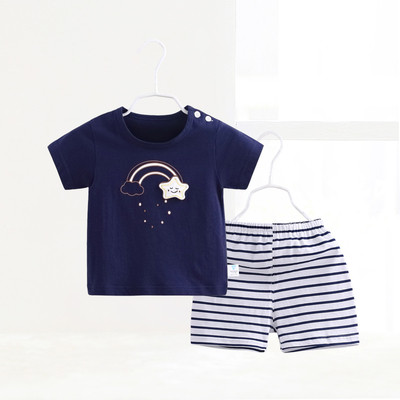 Set copii pentru fete si baieti - Tricou cu imprimeu si pantaloni scurti in dungi