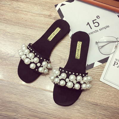 Κομψές γυναικείες παντόφλες σε τρία χρώματα με μαργαριτάρια