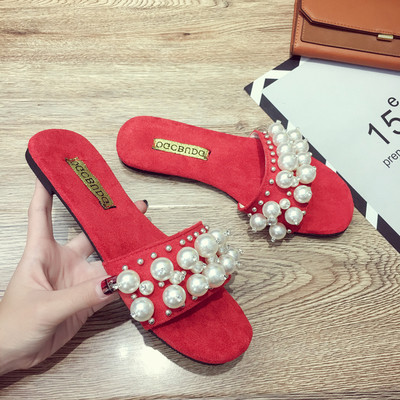 Κομψές γυναικείες παντόφλες σε τρία χρώματα με μαργαριτάρια