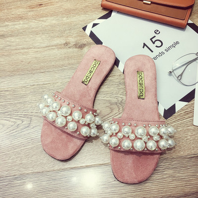 Κομψές γυναικείες παντόφλες σε τρία χρώματα με μαργαριτάρια