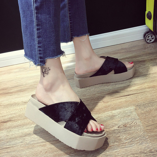 Papuci casual dama cu platforma in doua culori