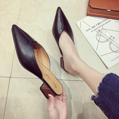 Papuci de damă ascuțiți în trei culori pe tocuri joase