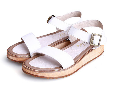 Sandale casual dama din piele ecologica cu talpa de 3,5 cm - alb-negru