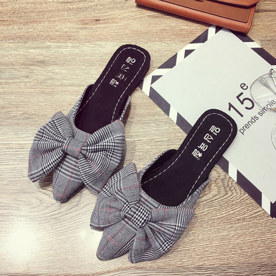 Papuci de dama ascutit cu panglica in doua culori