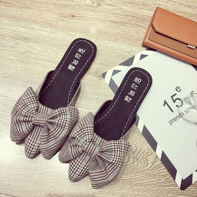 Papuci de dama ascutit cu panglica in doua culori