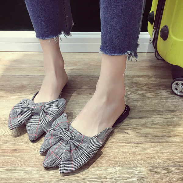 Papuci de dama ascutit cu panglica in doua culori