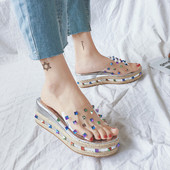 Papuci de dama transparenti cu platforma in doua culori