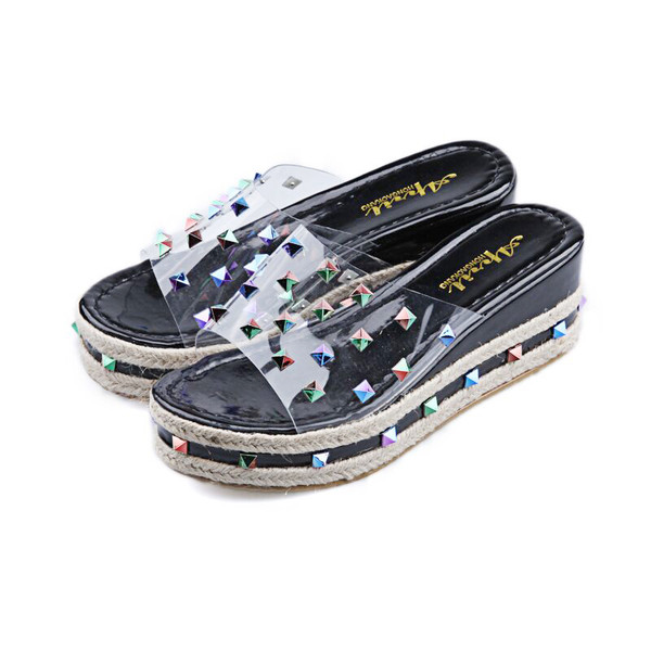 Papuci de dama transparenti cu platforma in doua culori