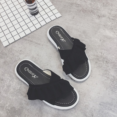 Papuci eleganti de dama pe talpa plata in doua culori