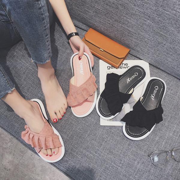 Papuci eleganti de dama pe talpa plata in doua culori