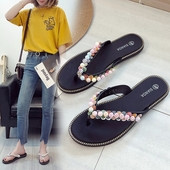 Papuci dama cu decor in doua culori