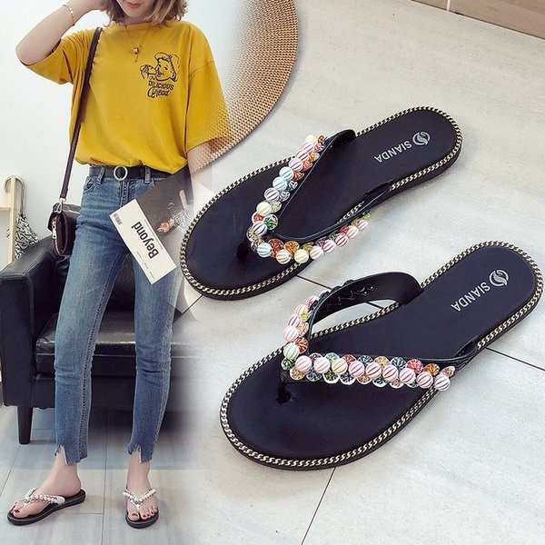 Papuci dama cu decor in doua culori