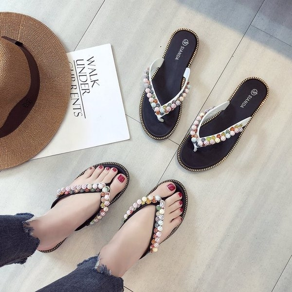 Papuci dama cu decor in doua culori