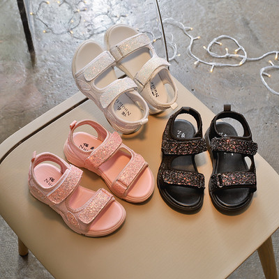 Детски ежедневни сандали подходящи за момичета в черен, розов и сребрист цвят
