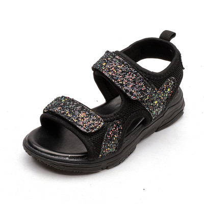 Sandale casual pentru copii potrivite pentru fete in negru, roz si argintiu