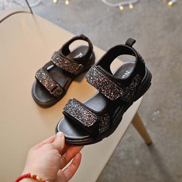 Sandale casual pentru copii potrivite pentru fete in negru, roz si argintiu