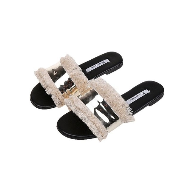 Papuci casual de damă pe talpă plată în alb și negru