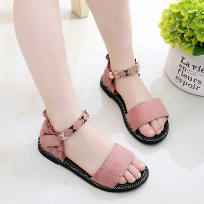 Детски велурени сандали за момичета с декорации в три цвята