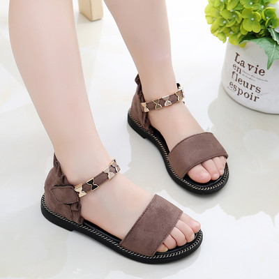 Детски велурени сандали за момичета с декорации в три цвята