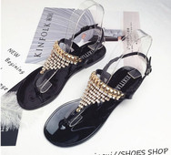 Sandale dama cu talpa plata si elemente de decor metalice si pietre - in doua culori