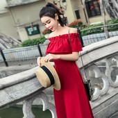 Φρέσκο γυναικείο ​​φόρεμα  με πεσμένα μανίκια