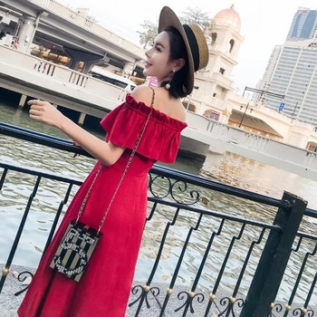 Φρέσκο γυναικείο ​​φόρεμα  με πεσμένα μανίκια