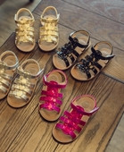 Sandale copii pentru fete in negru, auriu, argintiu si roz