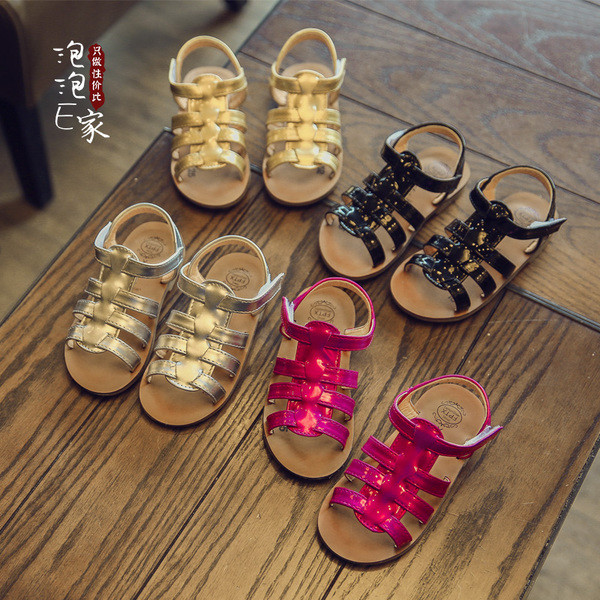 Sandale copii pentru fete in negru, auriu, argintiu si roz