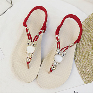 НОВИ дамски сандали с декорация бухал,без закопчаване в 5 цвята