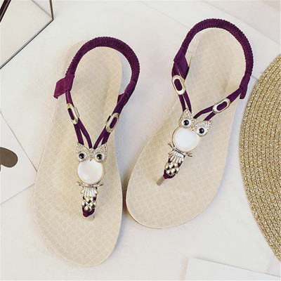 НОВИ дамски сандали с декорация бухал,без закопчаване в 5 цвята