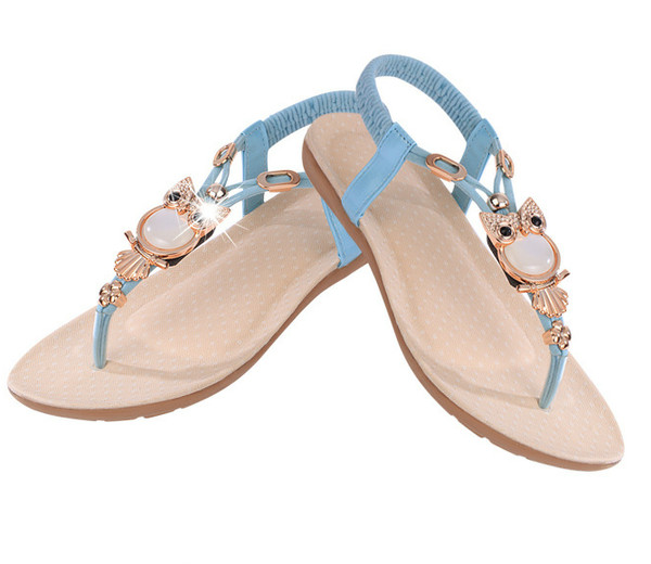 НОВИ дамски сандали с декорация бухал,без закопчаване в 5 цвята