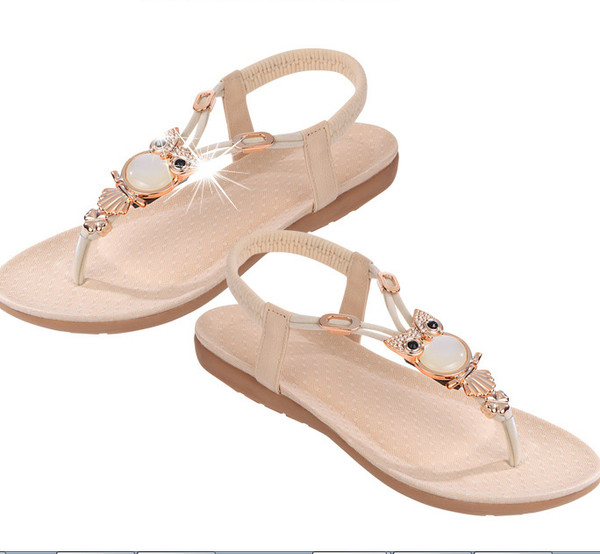 НОВИ дамски сандали с декорация бухал,без закопчаване в 5 цвята