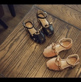 Детски модерни сандали за момичета с капси в черен и кафяв цвят