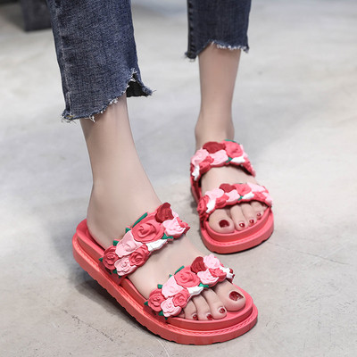 Papuci confortabili de dama cu decor floral 3D in trei culori