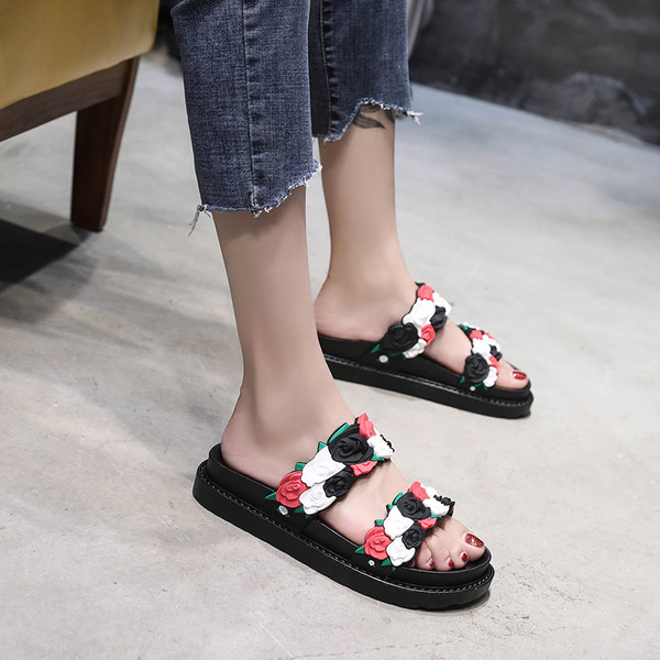 Papuci confortabili de dama cu decor floral 3D in trei culori