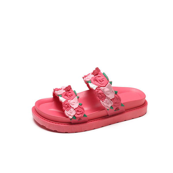 Papuci confortabili de dama cu decor floral 3D in trei culori