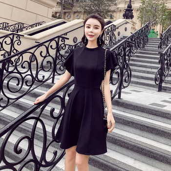 Rochie neagra de dama cu maneci lotus