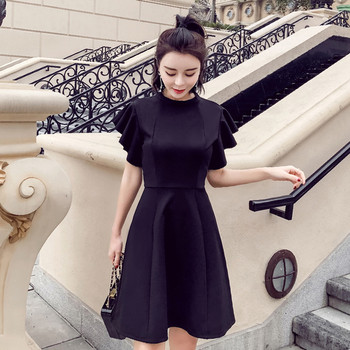 Rochie neagra de dama cu maneci lotus