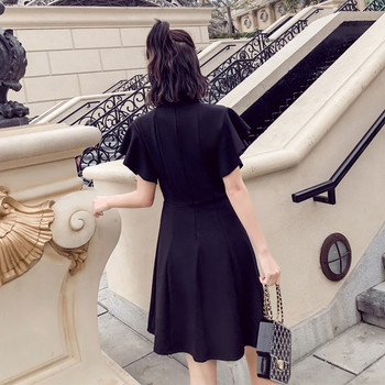 Rochie neagra de dama cu maneci lotus