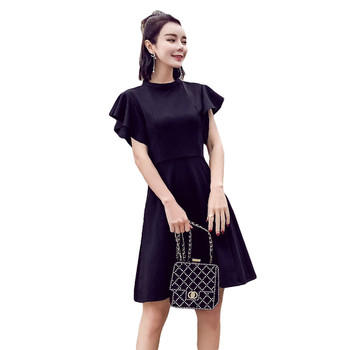 Rochie neagra de dama cu maneci lotus