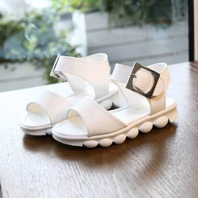 Παιδικά άνετα σανδάλια με ψηλή επίπεδη σόλα σε μπλε, λευκό και ροζ χρώμα