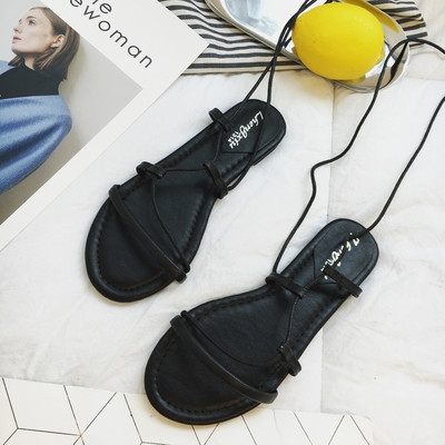 Περιστασιακά γυναικεία σανδάλια με κορδόνια - σε δύο χρώματα