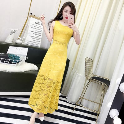 Κομψό μακρύ φόρεμα με δαντέλα σε διάφορα χρώματα