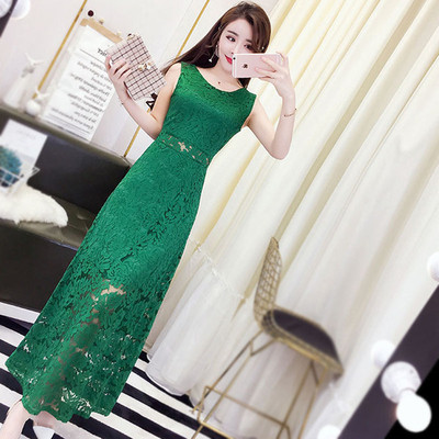 Κομψό μακρύ φόρεμα με δαντέλα σε διάφορα χρώματα