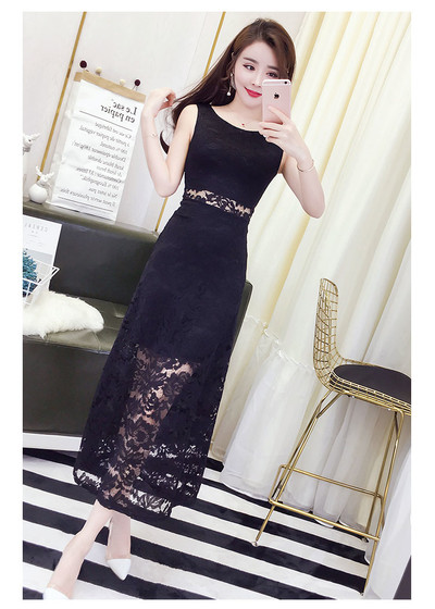 Κομψό μακρύ φόρεμα με δαντέλα σε διάφορα χρώματα