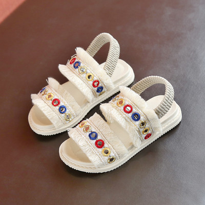 Sandale dragute copii pentru fete cu motive etnice in negru, rosu si alb