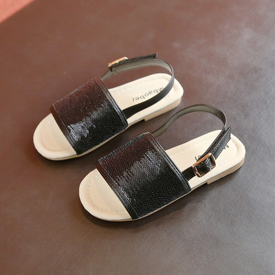 Sandale moderne pentru fete pentru copii cu paiete in negru, gri si roz