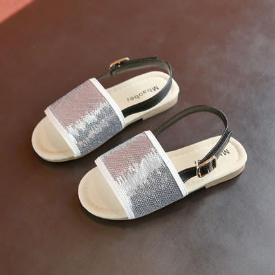 Sandale moderne pentru fete pentru copii cu paiete in negru, gri si roz